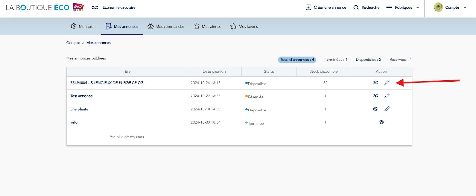 image 3 - interface de mes annonces