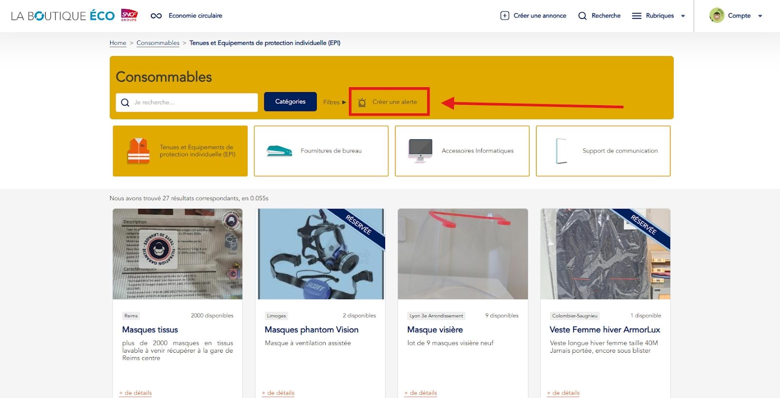 image 7 - bouton créer une alerte dpuis la page annonces